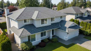 Brand new GAF Timberline HDZ architectural shingle roof on Surrey BC two-storey home after replacement by I-M Roofing